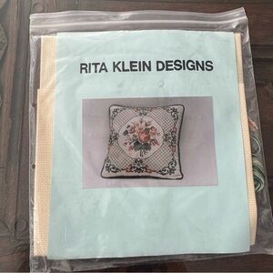 Rita Klein Cross Stitch Kit Rose Floral Pillow Cottage Core Floss Aida Cloth